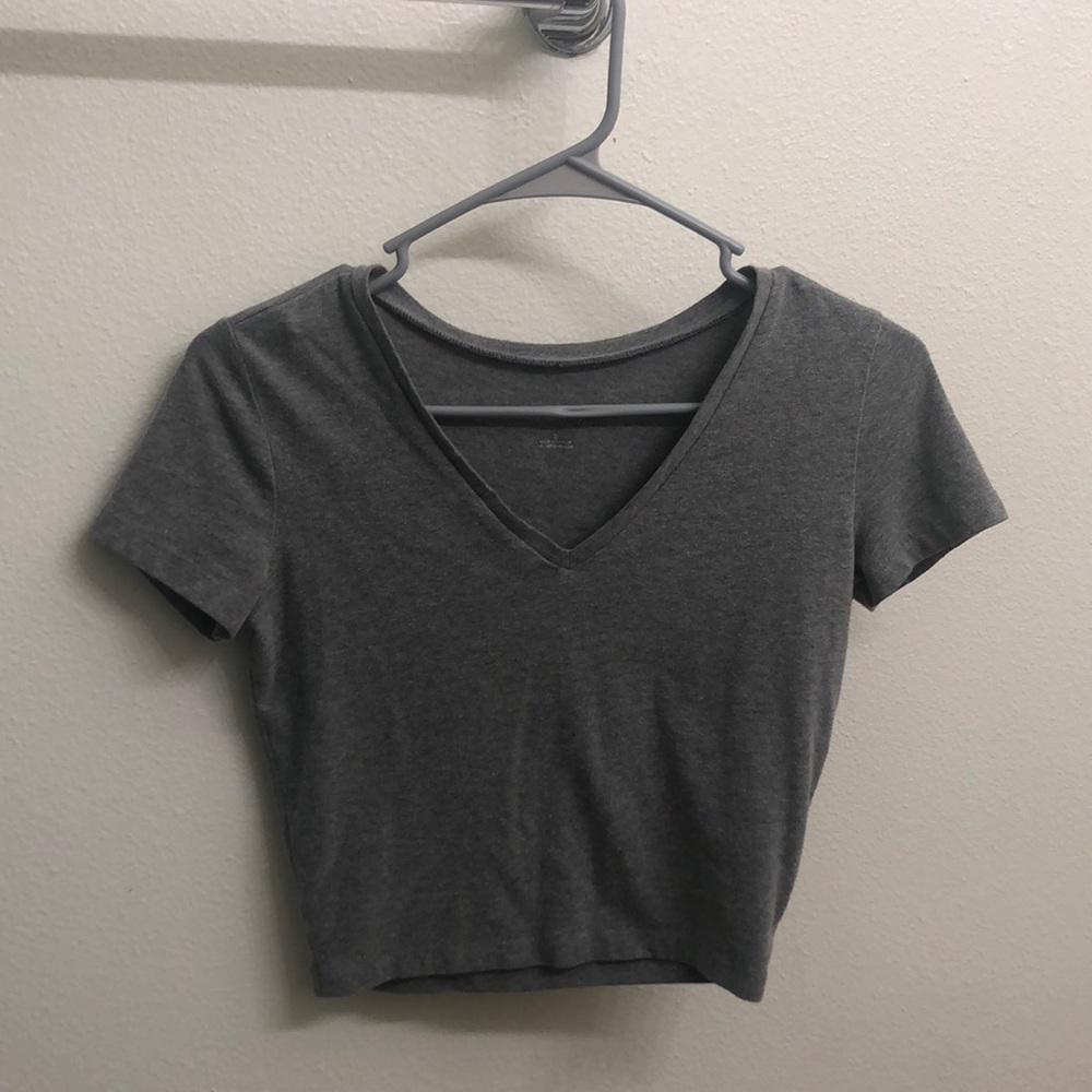 Small gray cropped V-neck